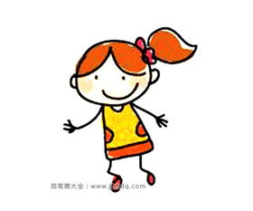 简单易画的彩色小女孩简笔画图片
