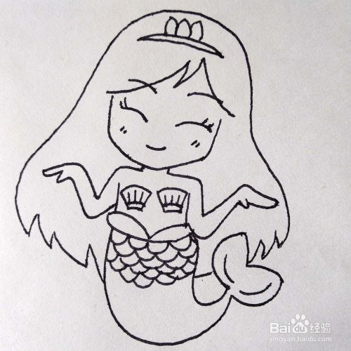怎么画一个漂亮的美人鱼小公主卡通简笔画教程