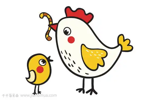 幸福的鸡妈妈和鸡宝宝简笔画