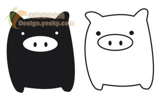 用coreldraw绘可爱黑白猪图案