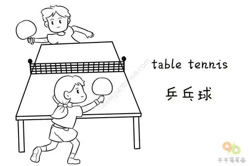 宝宝英文认知男女乒乓球运动简笔画