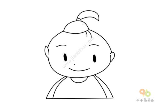 小辫子发型的男孩头像简笔画